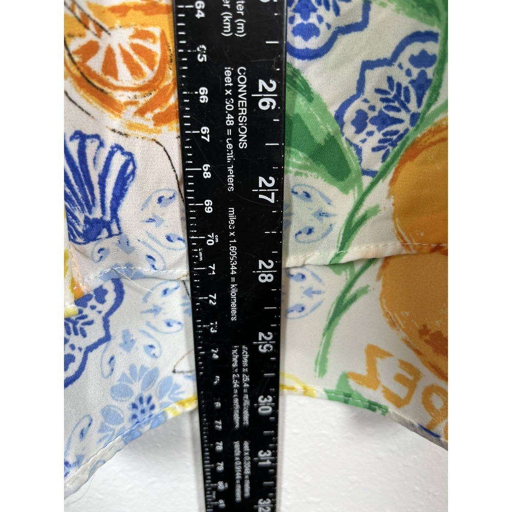 NWT Rose + Olive Sz 1X Top Citrus Fruit Europe Print Tie Front Button Up Shirt - Picture 9 of 9